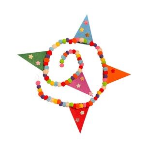 6 ft Birthday Flags Banners Stars Pom Pom Garland Handmade Clear Stretchy Line